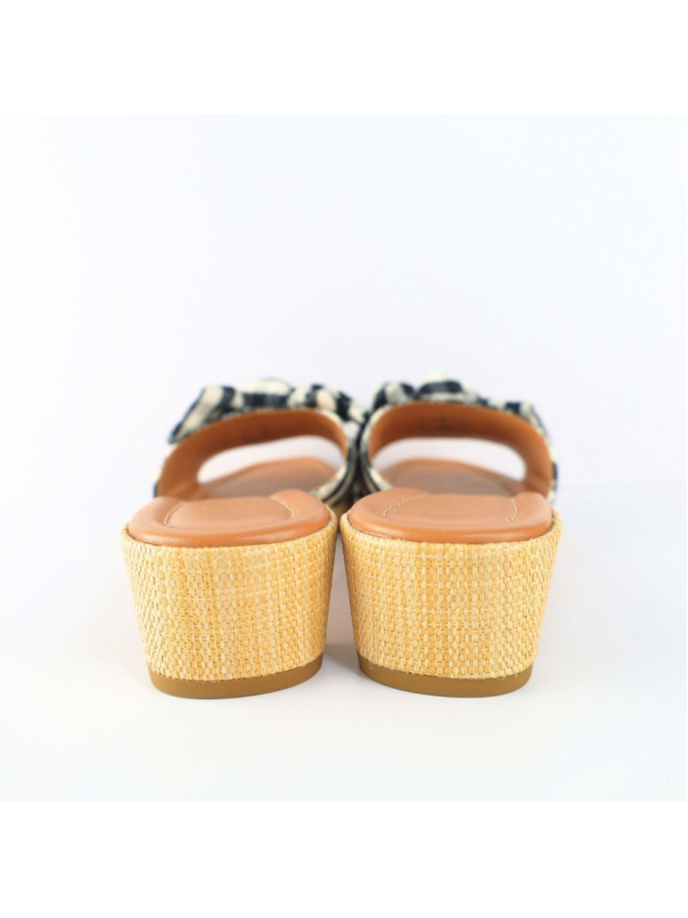 Lilah Gingham Knotted Bow Slide Sandals Black/White 6 B - Picture 7 of 11